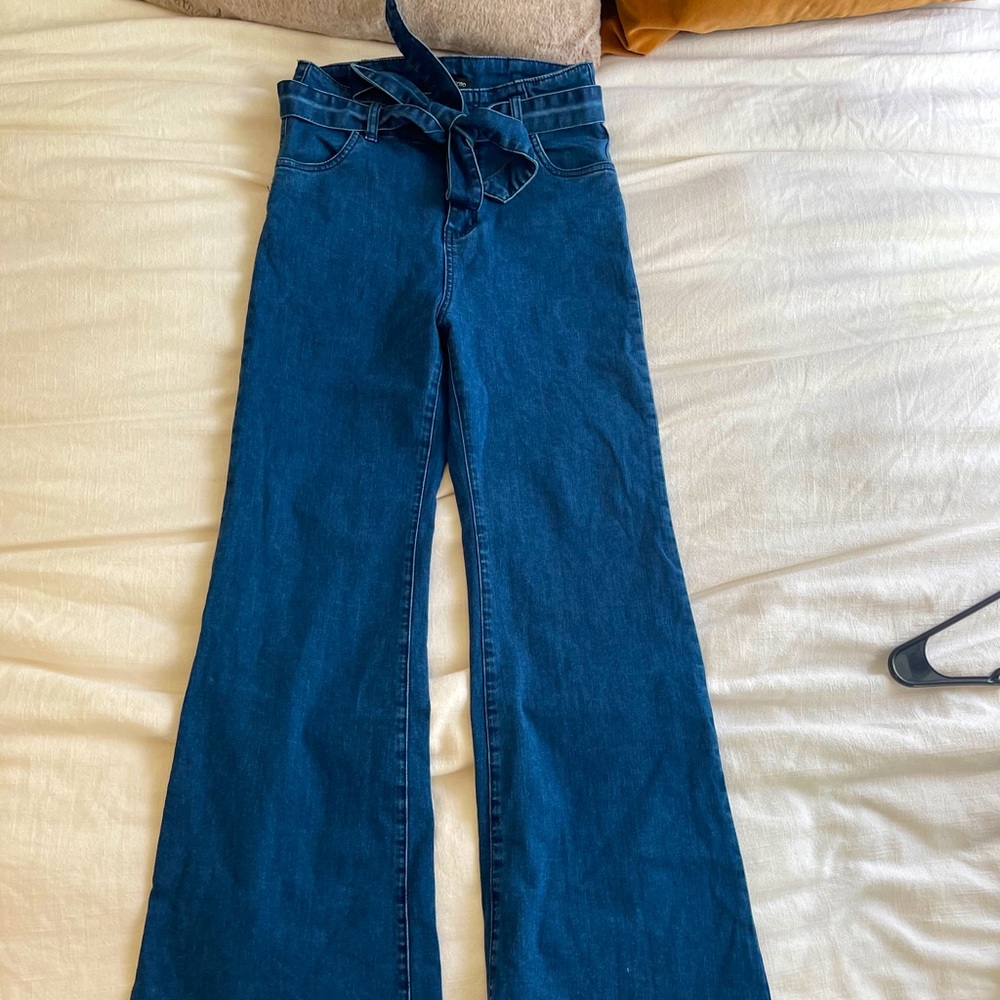 Tie-Waist High Rise Flare Jeans